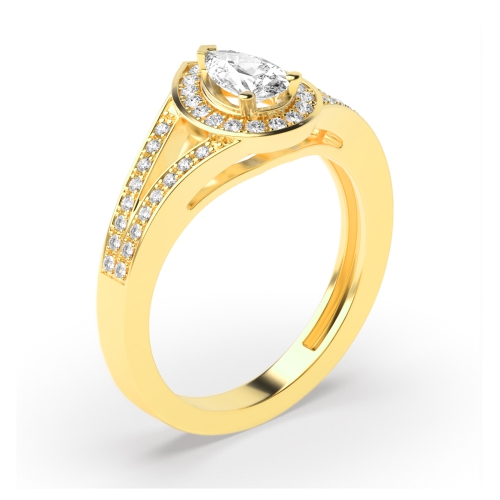 Prong Setting Pear Shape 2 Row Shoulder Halo Diamond Engagement Rings