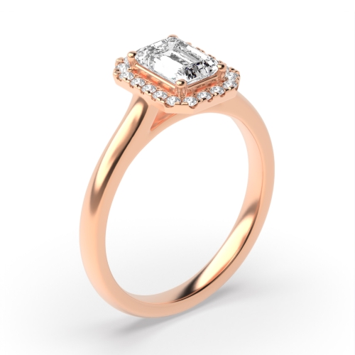 4 Prong Radiant Rose Gold Classic mid set Halo Engagement Rings
