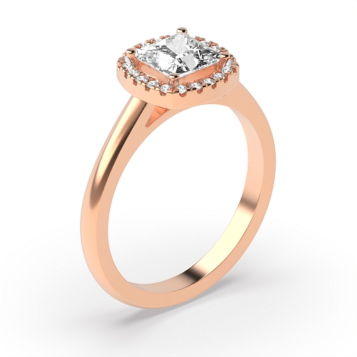 4 Prong Princess Rose Gold Cushion shaped Halo Engagement Rings
