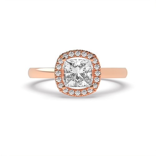 4 Prong Princess Rose Gold Cushion shaped Halo Engagement Rings