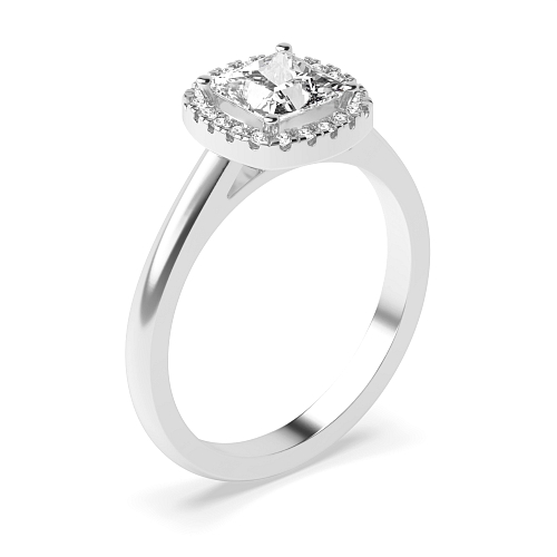4 Prong Princess Platinum Cushion shaped Halo Engagement Rings