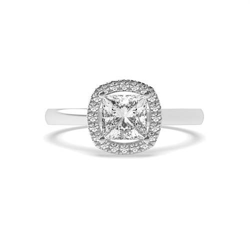 4 Prong Princess Platinum Cushion shaped Halo Engagement Rings