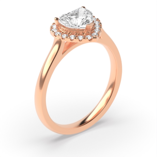 Prong Heart Rose Gold Classic high set Halo Engagement Rings