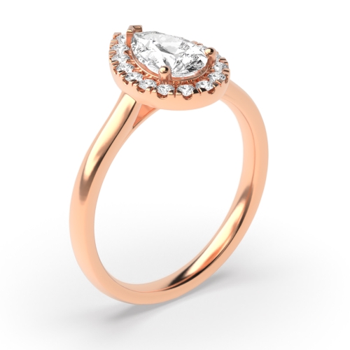 Prong Setting Pear Shape Plain Shoulder Halo Diamond Engagement Rings