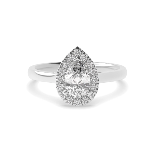Prong Pear Classic Plain Halo Engagement Ring