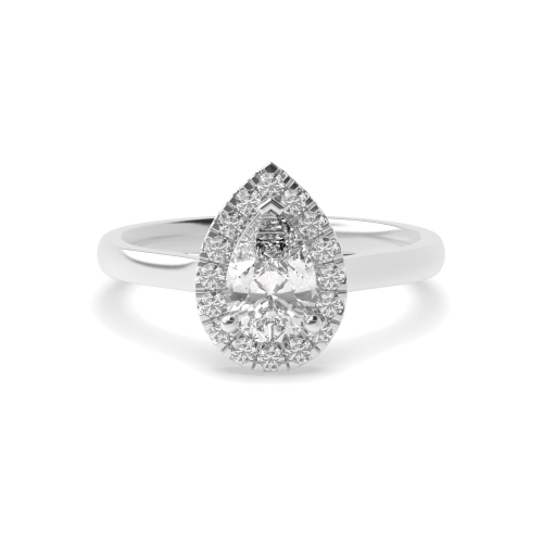 Prong Pear Platinum Classic Plain Halo Engagement Ring