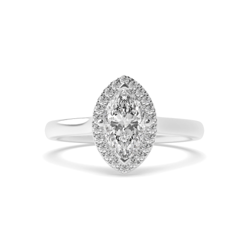 4 Prong Marquise Classic Plain Halo Engagement Ring