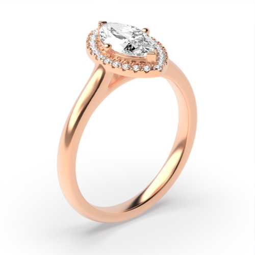 4 Prong Marquise Rose Gold Classic plain Halo Engagement Rings