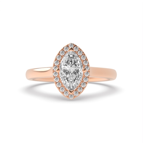 4 Prong Marquise Rose Gold Classic plain Halo Engagement Rings