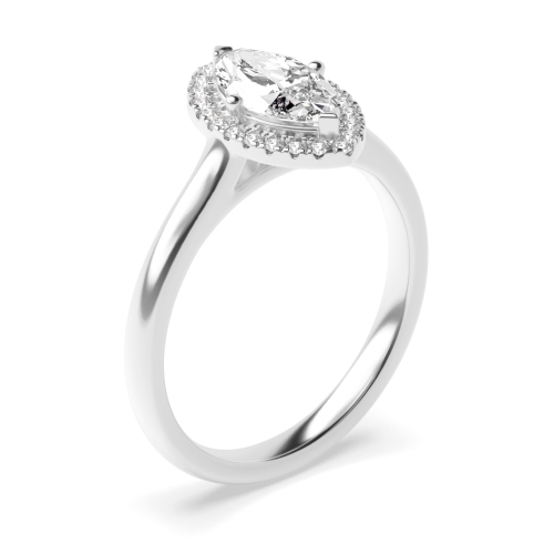 4 Prong Marquise Classic Plain Halo Engagement Ring