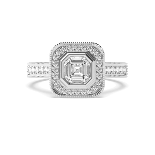 Bezel Setting Asscher Platinum Halo Engagement Ring