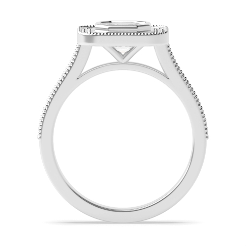 Bezel Setting Asscher Platinum Halo Engagement Ring