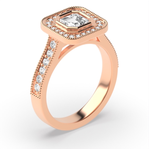 Bezel Setting Asscher Rose Gold Vintage Wedding Engagement Rings