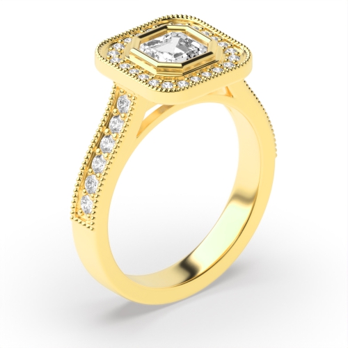 Bezel Setting Asscher Yellow Gold Antique Engagement Rings