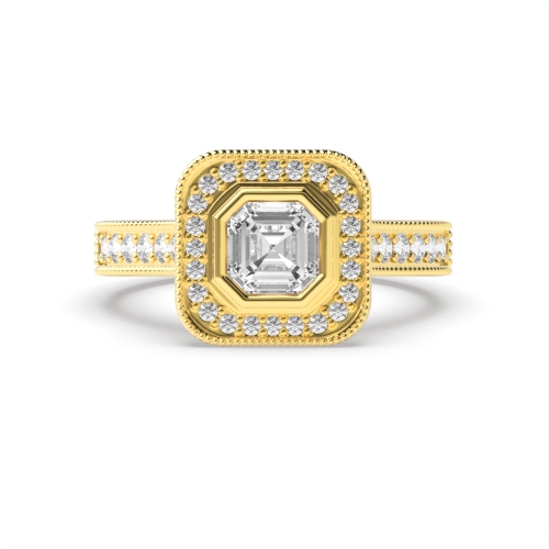 Bezel Setting Asscher Yellow Gold Antique Engagement Rings