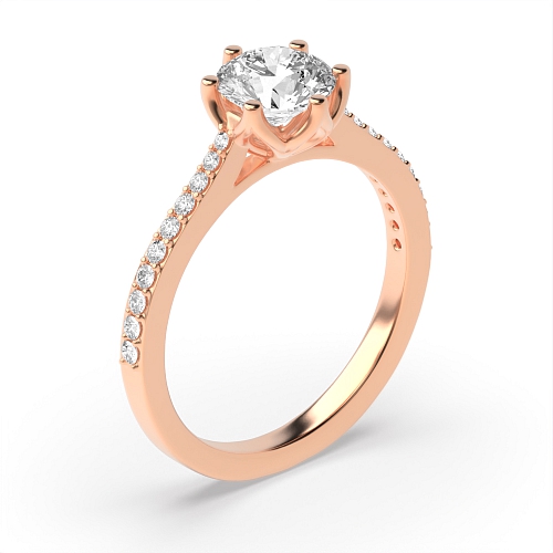 6 Prong Round Rose Gold Flower basket Engagement Rings