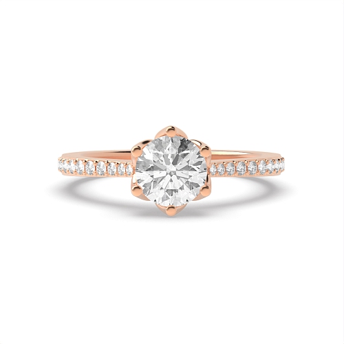 6 Prong Round Rose Gold Flower basket Engagement Rings
