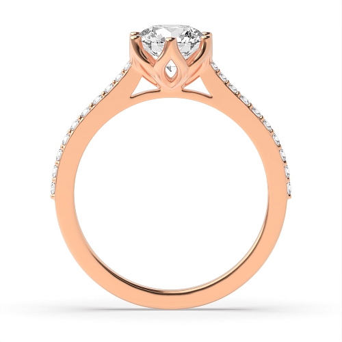 6 Prong Round Rose Gold Flower basket Engagement Rings