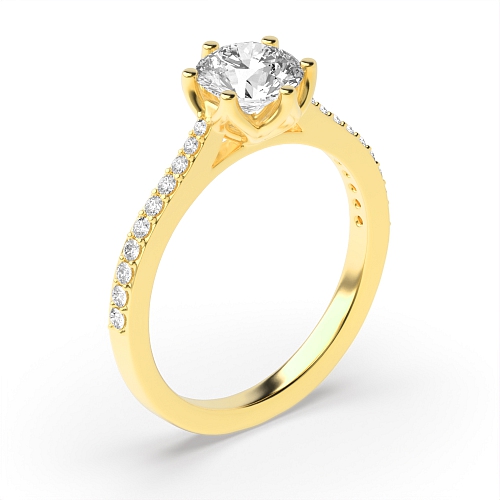 6 Prong Round Yellow Gold Flower basket Engagement Rings