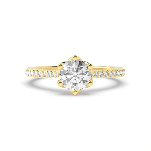 6 Prong Round Yellow Gold Flower basket Engagement Rings
