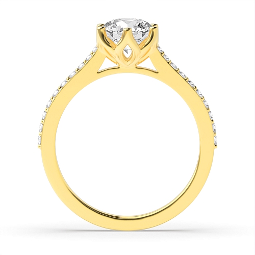 6 Prong Round Yellow Gold Flower basket Engagement Rings