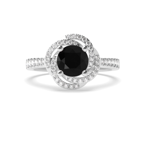 Modern Style Cross Over Halo Engagement Black Diamond Rings