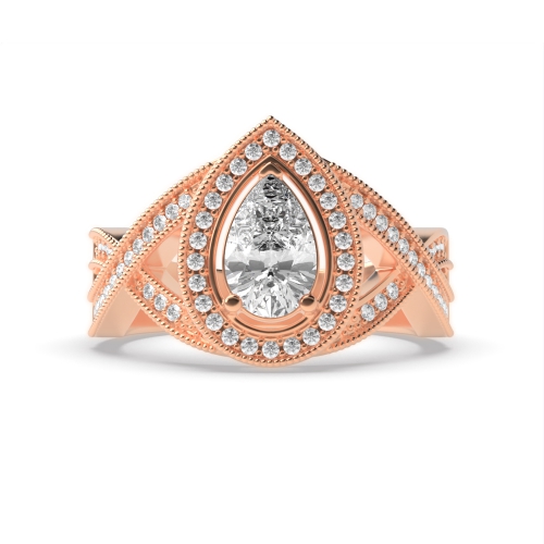 Prong Pear Rose Gold Crossover shoulder with miligrain Vintage Wedding Engagement Rings
