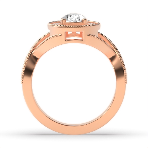 Prong Pear Rose Gold Crossover shoulder with miligrain Vintage Wedding Engagement Rings