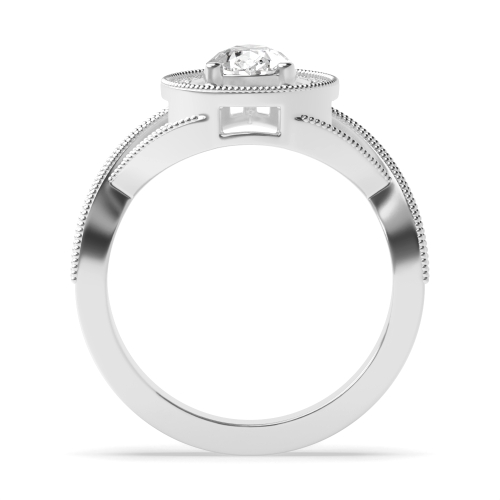 Prong Pear Silver Crossover shoulder with miligrain Vintage Engagement Rings