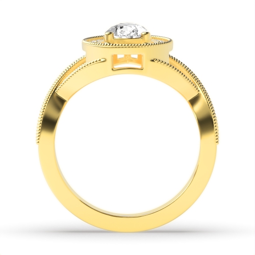 Prong Pear Yellow Gold Crossover shoulder with miligrain Antique Engagement Rings