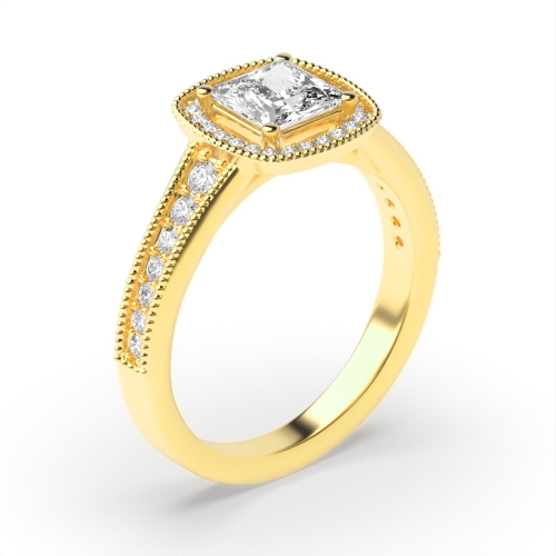 Prong Setting Princess Shape Tapering Up Shoulder Halo Diamond Engagement Rings