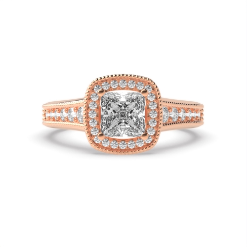 4 Prong Princess Rose Gold Tapered up shoulder Vintage Wedding Engagement Rings