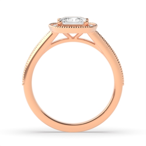 4 Prong Princess Rose Gold Tapered up shoulder Vintage Wedding Engagement Rings