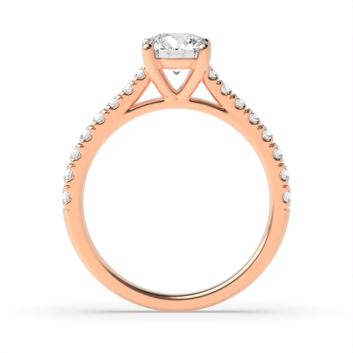 4 Prong Round Rose Gold Tappered Shoulder Pave set Side Stone Engagement Rings