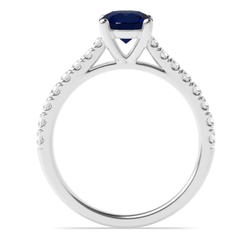 4 Prong Round Tappered Shoulder Pave set Blue Sapphire Engagement Rings