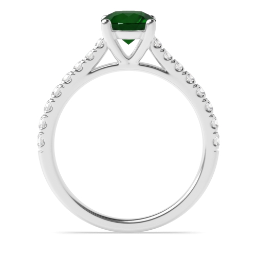 4 Prong Round Tappered Shoulder Pave set Emerald Side Stone Engagement Rings