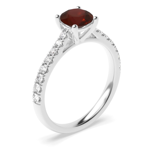 4 Prong Round Tappered Shoulder Pave set Garnet Engagement Rings