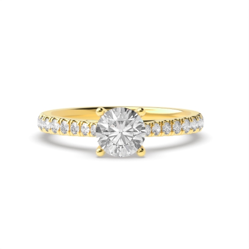 4 Prong Round Yellow Gold Tappered Shoulder Pave set Side Stone Engagement Rings