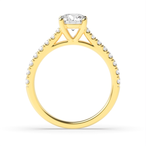 4 Prong Round Yellow Gold Tappered Shoulder Pave set Side Stone Engagement Rings