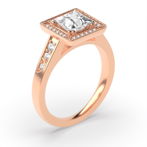 Prong Setting Princess Shape Designer Halo Diamond Engagement Rings