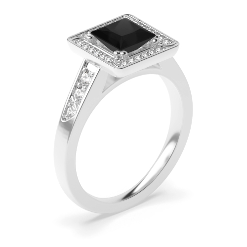 4 Prong Princess Designer halo Black Diamond Engagement Rings