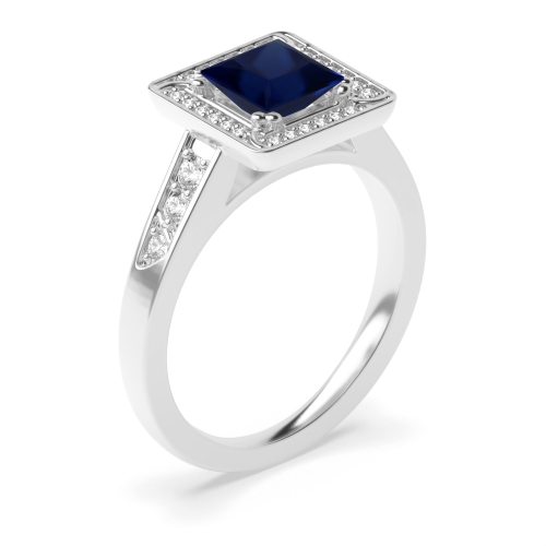 4 Prong Princess Designer halo Blue Sapphire Engagement Rings