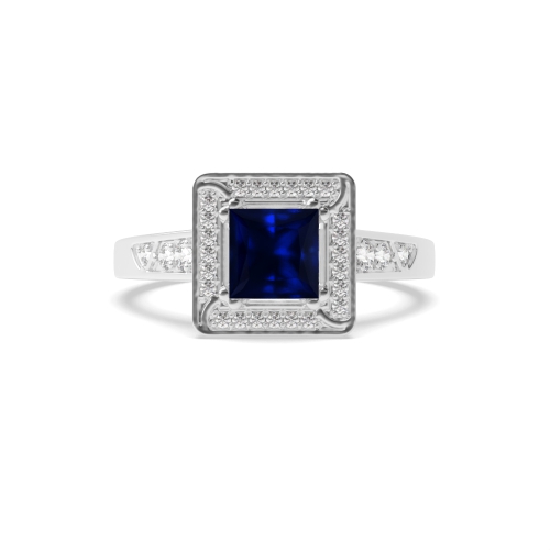 4 Prong Princess Designer halo Blue Sapphire Engagement Rings
