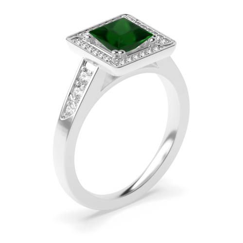 4 Prong Princess Designer halo Emerald Halo Engagement Rings