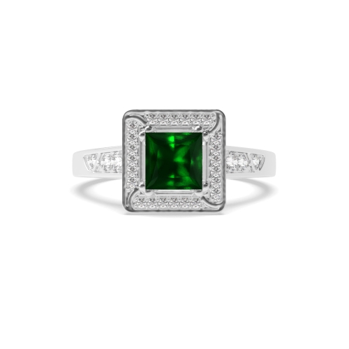 4 Prong Princess Designer halo Emerald Halo Engagement Rings
