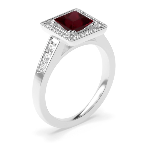 4 Prong Princess Designer halo Ruby Engagement Rings