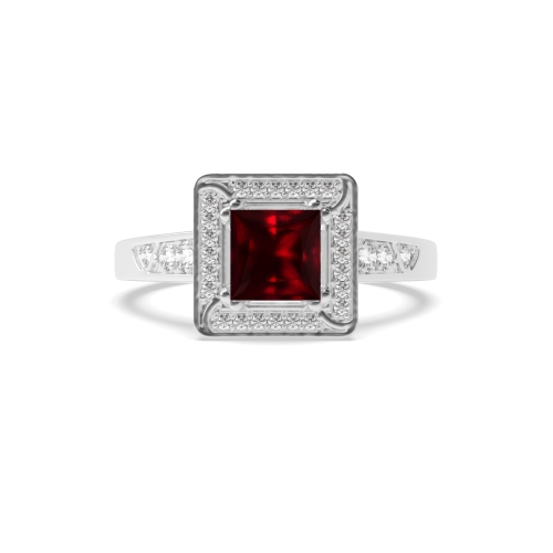 4 Prong Princess Designer halo Ruby Engagement Rings