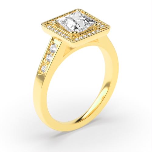 4 Prong Princess Yellow Gold Designer halo Antique Engagement Rings