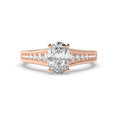 4 Prong Oval Rose Gold Tapered up shoulder with milligrain edge Engagement Rings