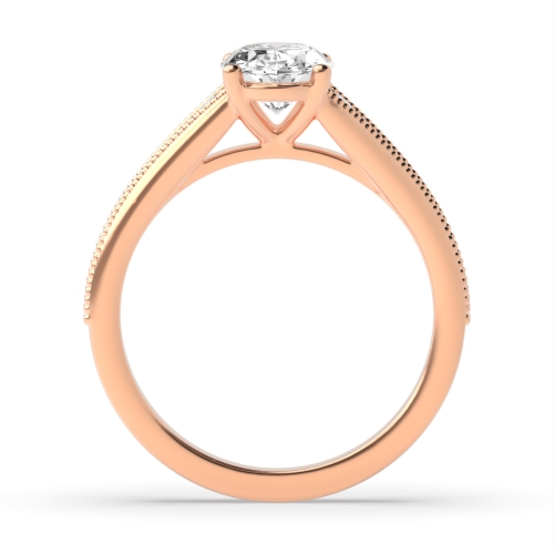 4 Prong Oval Rose Gold Tapered up shoulder with milligrain edge Engagement Rings